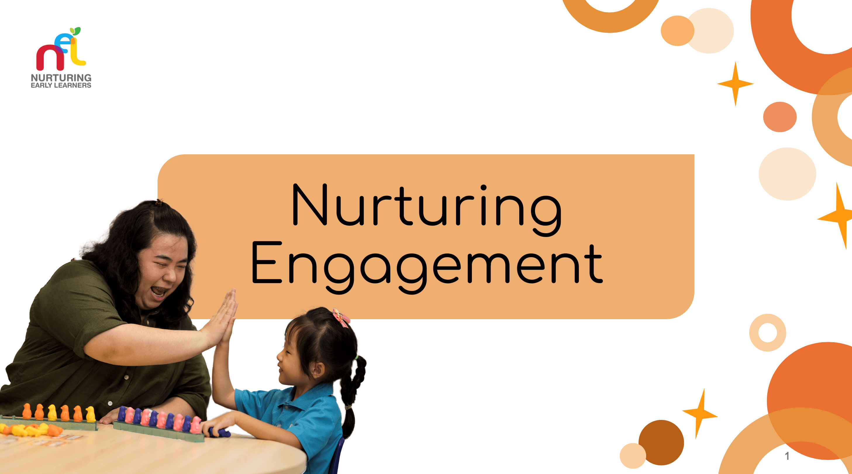 teacher giving a child high five, with words Nurturing engagement 
